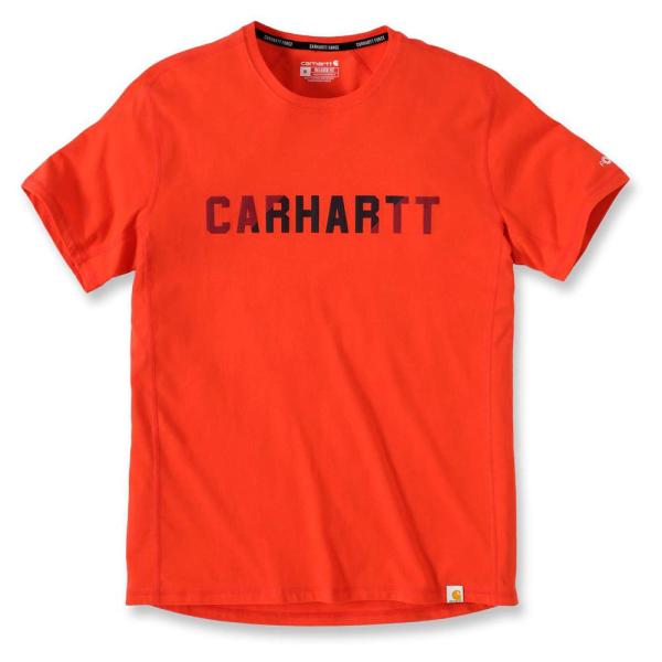 カーハート フォース ブロックロゴ Tシャツ オレンジ Carhartt Force Flex Bl...