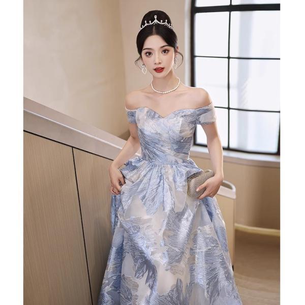 パーティードレス オフショルダー ウエディングドレス ロング丈ドレス 上品 大人 Aライン 二次会 ...