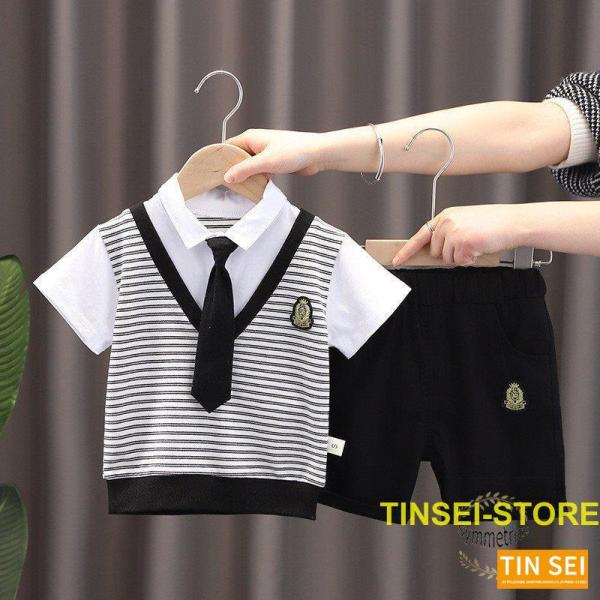 フォーマル スーツ 男の子 タキシード 赤ちゃん 子供服 ベビー服 紳士 ボーダー柄 上下セット キ...