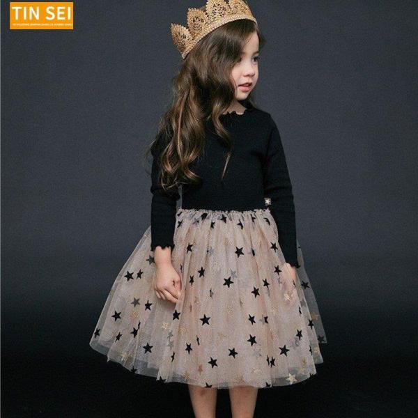 ワンピース プリンセス キラキラ子ども服 キッズ服 女の子 長袖 チュールスカート 星柄 無地 薄手...