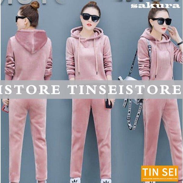 ジャージレディース上下セット冬2点セットセットアップ厚手40代パーカーベスト長ズボンスポーツウェア大...