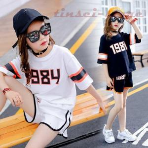 子供服 セットアップ 夏 韓国子供服 女の子 ジュニア キッズ 上下セット 半袖 Tシャツ パンツ 2点セット カジュアル 通学着 通園 120 130 140 150 160 165cm｜tinsei-store