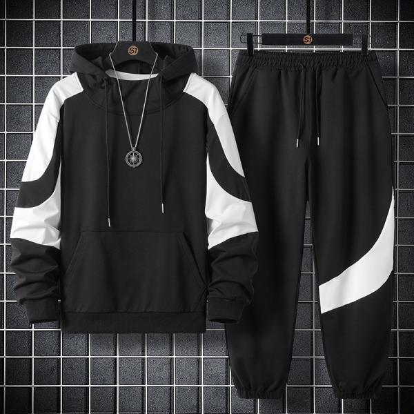 スウェットパーカー セットアップ メンズ 春服 長袖パーカー 配色 切り替え プルオーバーパーカー ...