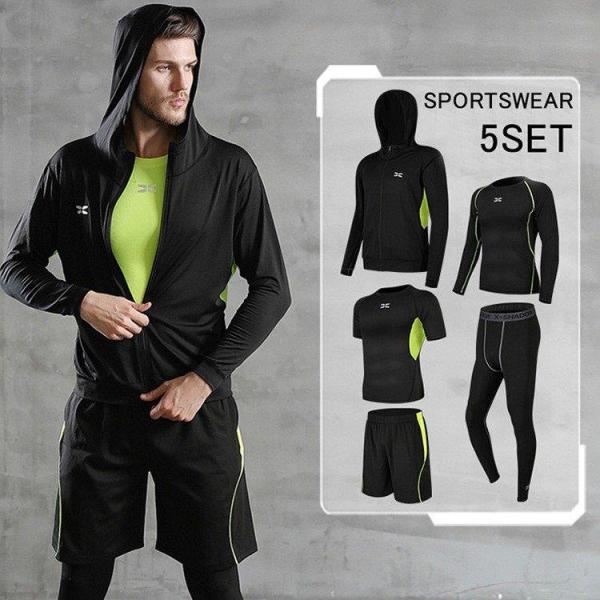 トレーニングウエア メンズ スポーツウェア 上下5点セットランニングウェア ウォーキング ヨガウェア...