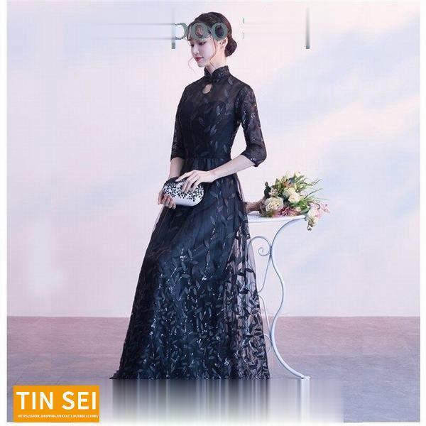 パーティードレス ロング ロングドレス 結婚式 ドレス フォーマルドレス チャイナネックドレス お呼...