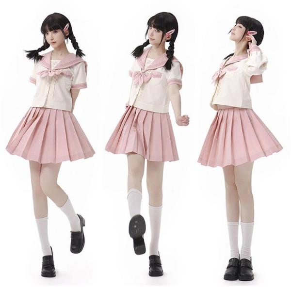 セーラー服 ピンク 女子高生 なんちゃって制服 高校生 制服 セット コスプレ スカート 春 入学式...