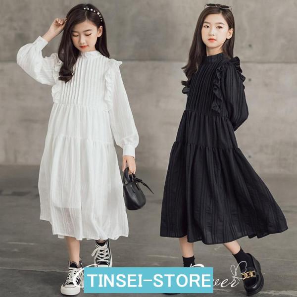 ピアノ発表会 ワンピース 黒 白 入学式 女の子 卒服 卒業式 ワンピース フォーマル 子供 フリル...