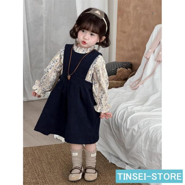 子ども服 春 可愛い 2点セット 女の子 幼児 セットアップ 花柄トップ+ストラップドレス オシャレ...