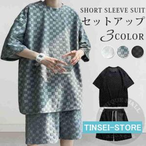 ジャージ メンズ 上下セット セットアップ Tシャツ ハーフパンツ 半袖 スウェット 夏 ルームウェア 部屋着 スポーツウエア ジム トレーニングウェア｜TINSEIヤフー店