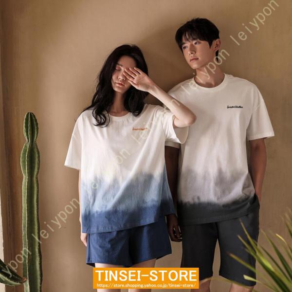 ペアパジャマ 春夏 おしゃれ カップル ペア ルームウェア 大人 夏 半袖 短パン パジャマ 綿 上...