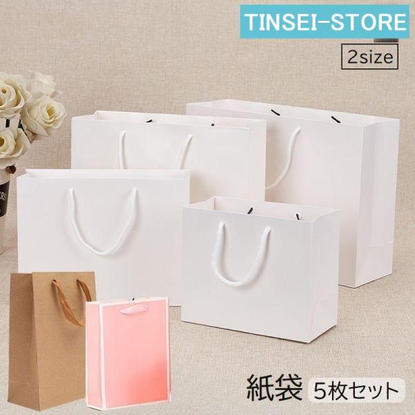 紙袋 5枚セット 手提げ袋 ペーパーバッグ 無地 縦型 横型 ラッピング プレゼント イベント 結婚...