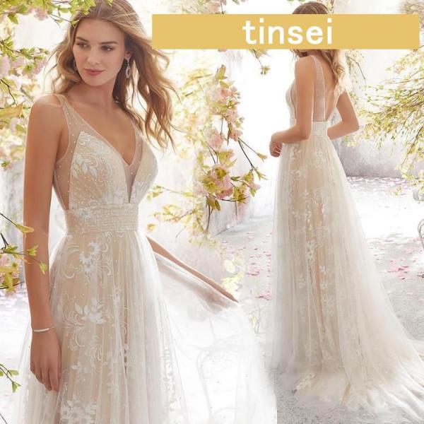 ウェディングドレス レディース シンプル 白 姫系ドレス 刺繍 結婚式/二次会/成人式/パーティー/...