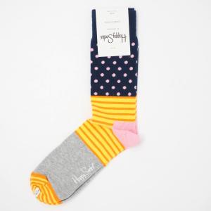 ハッピーソックス メンズ レディース STRIPES & DOTS SOCK イエロー ピンク HAPPY SOCKS メール便対応｜grafe