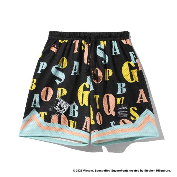 SPALDING ジュニア ジャージーショーツ スポンジボブ タイポグラフィ 【SJP26047】ブ...