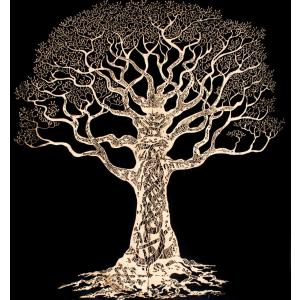 タペストリー テーブルクロス マルチクロス ベッドシーツ ゴールドラメ 生命の樹