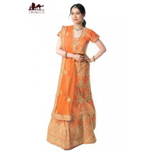 送料無料 パーティードレス コスプレ ウェディングドレス (1点物)インドのレヘンガドレスセット オレンジ｜tirakita-shop