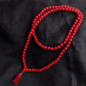 送料無料 数珠 インドの数珠 ネックレス 首飾り 108個の赤珊瑚 ラウンド 約37cm サンゴ レッドコーラル アジア｜tirakita-shop