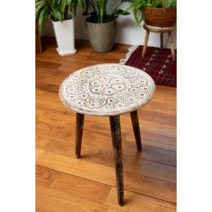 送料無料 アジアン家具 テーブル ナチュラル 木製 (直径44cm)フラワー