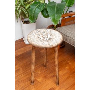 送料無料 アジアン家具 テーブル ナチュラル 木製 (直径54cm)フラワー