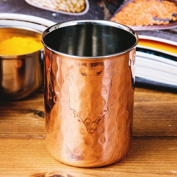 チャイカップ ステンレス コップ インドの鎚目付き銅装飾コップ(高さ：9.7cm×直径：7.5cm ...