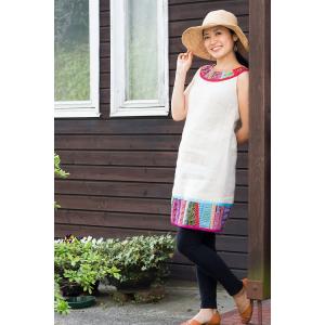 送料無料 ワンピース ストライプ ネパール (1点もの・CHULA)モン族刺繍