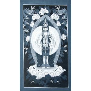 送料無料 観音菩薩 タンカ 仏画 〔一点物〕タンカ アヴァローキテ