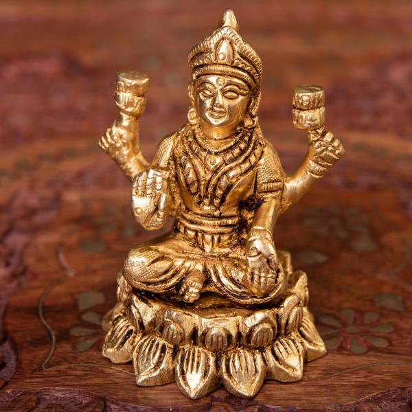 ラクシュミ 神様像 ブラス像 ヒンドゥー教 ラクシュミ(高さ 7.5cm) 幸運 金運 インド 置物...