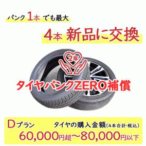 タイヤパンク補償 Dプラン 4本合計 60,000円超〜80,000円以下対象 パンク1本でも最大4...