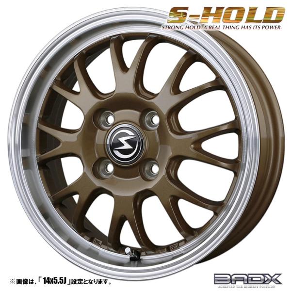 ホイール4本セット BADX S-HOLD エスホールド S-8M 14インチ リム幅4.5J イン...