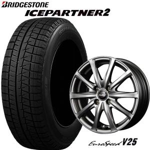 185/70R14 フリード・フリードスパイク【アルミ付スタッドレスタイヤ4本セット】 ブリヂストン アイスパートナー2 14X5.5　4穴　PCD：100 EuroSpeed V25｜tiremart24