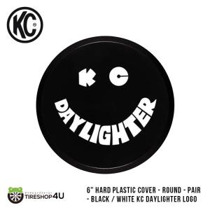 KC HiLiTES 6Hard Plastic Cover - Round - Pair - Black / White KC Daylighter Logo 強化プラスチック ライトカバー ブラック × ホワイト｜tireshop4u