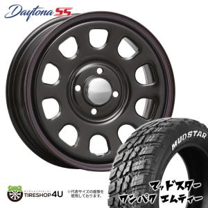 タイヤホイール4本セット DAYTONA SS 14x5.0J 4/100 +42 BLACK (red/blue line) MUDSTAR WANPAKU M/T 155/65R14 75S WL｜tireshop4u