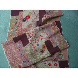 正絹ちりめん生地 古布再生柄 流水菊文様 31cm×50cm 縮緬細工に最適な