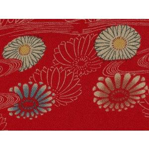 正絹ちりめん生地  古布再生柄  No13 流水菊文様 色挿し　 31cm×50cm　縮緬細工に最適...