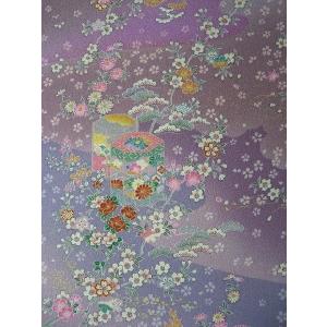 正絹ちりめん生地 多色柄 花に孔雀 オレンジ 31cmX50cm 縮緬細工に最適
