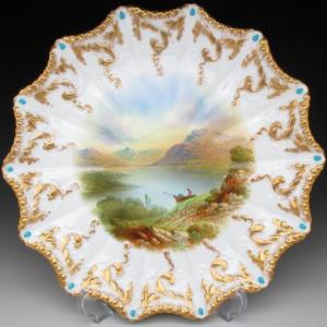 フッチェンロイター コバルト金彩人物風景絵 カップ＆ソーサー