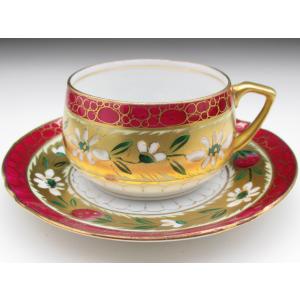 ノリタケ オールドノリタケ ブルー地金盛り薔薇絵 カップ＆ソーサー (b