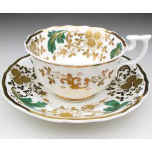 スポード レリーフ金彩草花文 カップ＆ソーサー アンティーク 19世紀前半