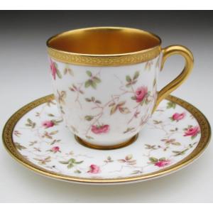 ノリタケ オールドノリタケ ブルー地金盛り薔薇絵 カップ＆ソーサー (a