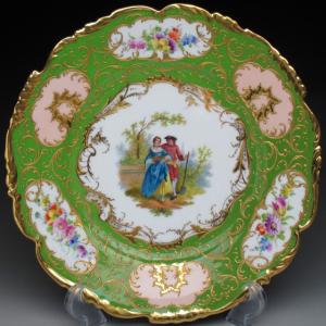 ドレスデン クレム工房 ワトー絵 プレート 24cm アンティーク 1900年頃 （ｂ）