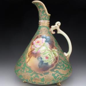 ノリタケ オールドノリタケ オレンジ色地金盛り花文 スクエアボウル