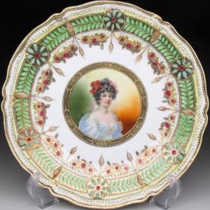 【オールドノリタケ　盛り上げフライングスワン　メープルリーフ】1891〜1911 オールド・ジャパン 金盛りジュールフライングスワンプレート 敬誠