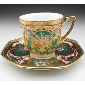 ノリタケ オールドノリタケ 金盛り花束絵 八角カップ＆ソーサー (e