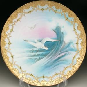 ノリタケ オールドノリタケ 夕焼湖畔風景絵 花瓶 27cm : アンティーク