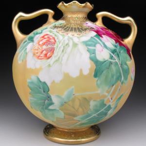 ノリタケ オールドノリタケ 夕焼湖畔風景絵 花瓶 27cm : アンティーク