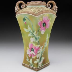 ノリタケ オールドノリタケ オレンジ色地金盛り花文 スクエア