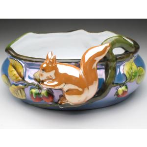 オールドノリタケ オレンジ色地金盛り花文 スクエアボウル 23cm オールドノリタケ オレンジ色地金盛り花文 スクエアボウル 23cm