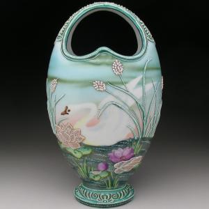 ノリタケ オールドノリタケ グリーン地金盛り薔薇絵 水差し ピッチャー