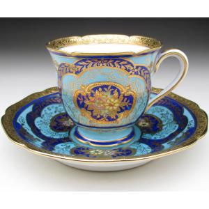 ノリタケ オールドノリタケ グリーン地金盛り花文 トリオ カップ