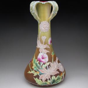 ノリタケ オールドノリタケ 金盛り薔薇絵 花瓶 22cm : アンティーク